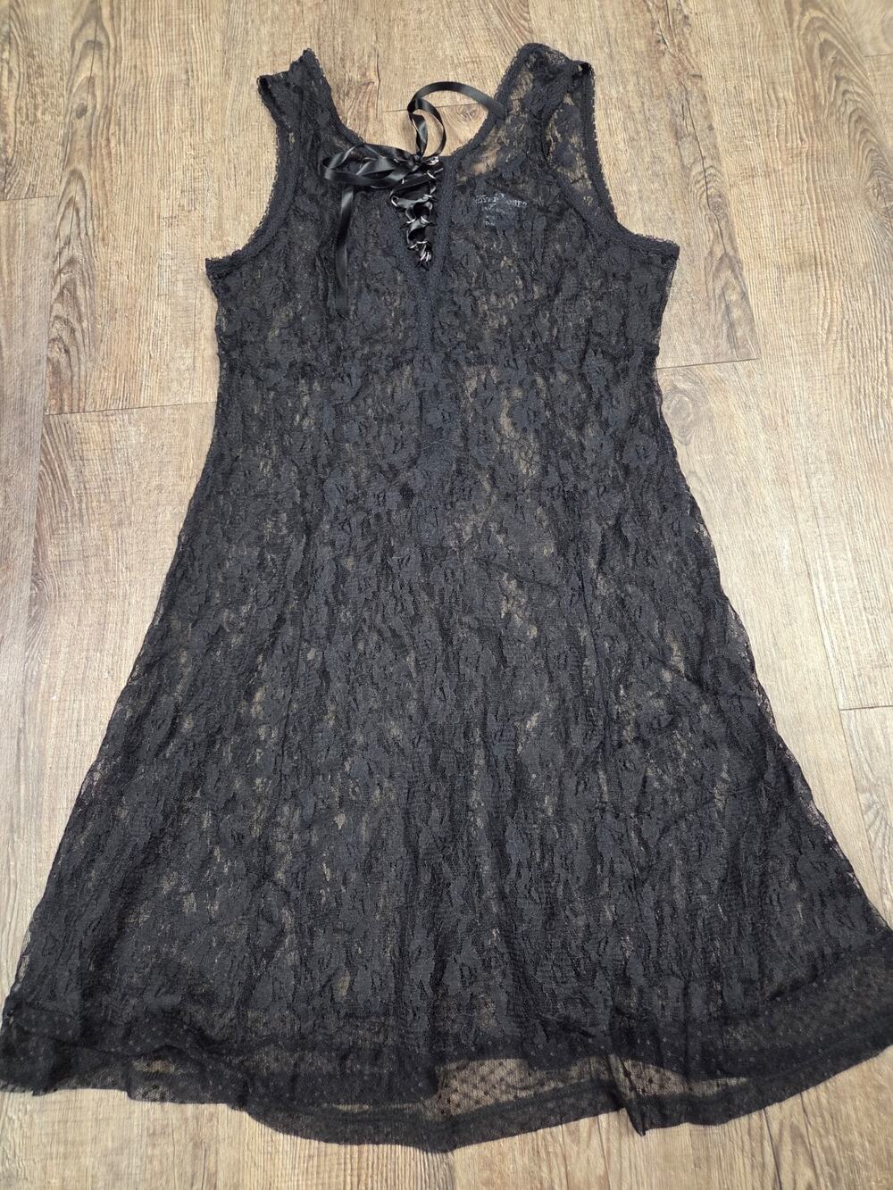Royal Bones Daang Goodman Black Lace Dress NIghtie Corset Ribbon Large Goth